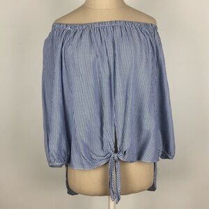 Aqua by Bloomingdales Blue and White Striped Off the Shoulder Shirt